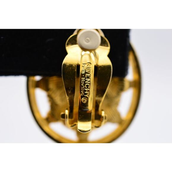 Givenchy Vintage Clip On Earrings Pearl Crystal Gold Chunky Signed 1980s BinAF